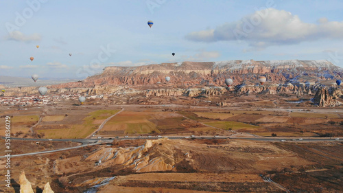 Beautiful Nature of Cappadocia on with balloons. Turkey.