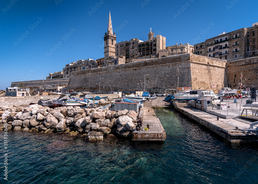 City embankments of Valletta. To fish. Malta.