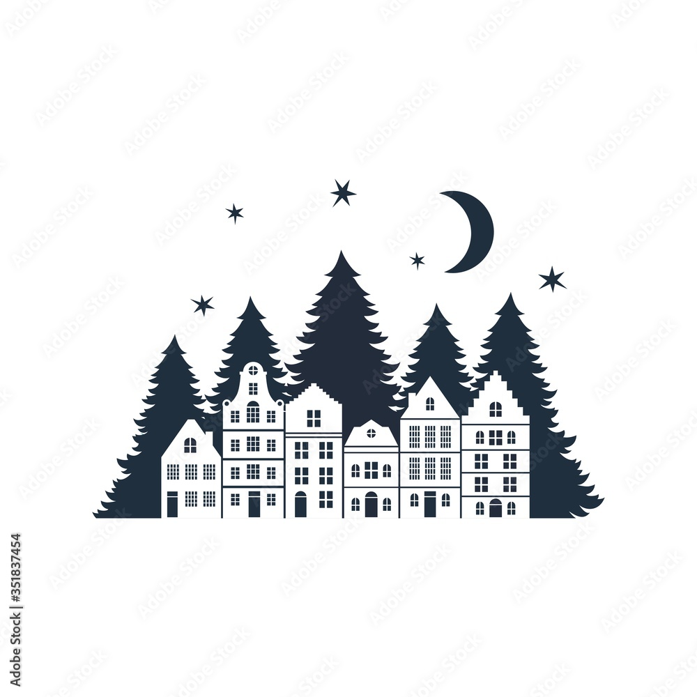 Silhouette of houses on a forest background Silhouette of houses on a forest background