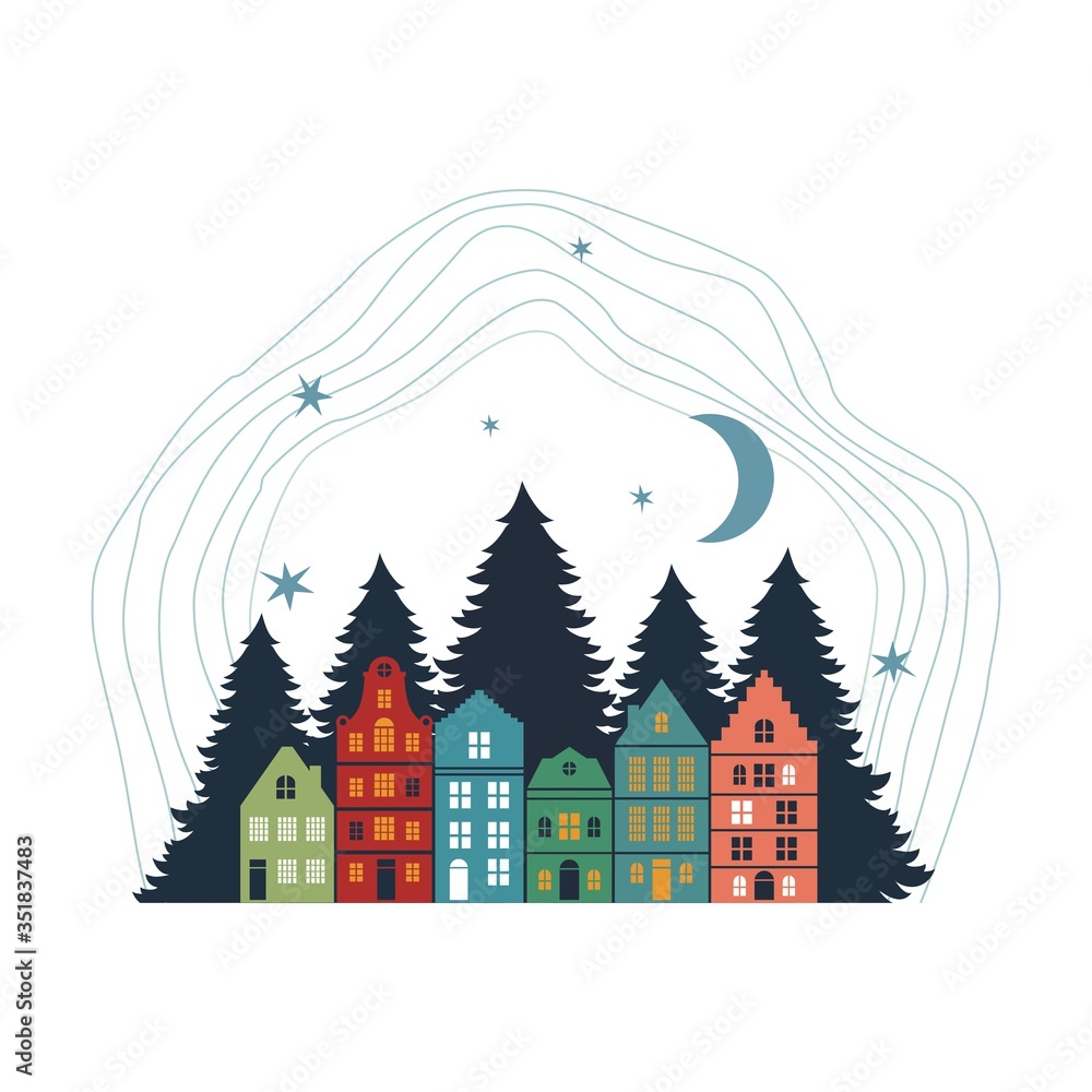 Silhouette of houses on a forest background Silhouette of houses on a forest background