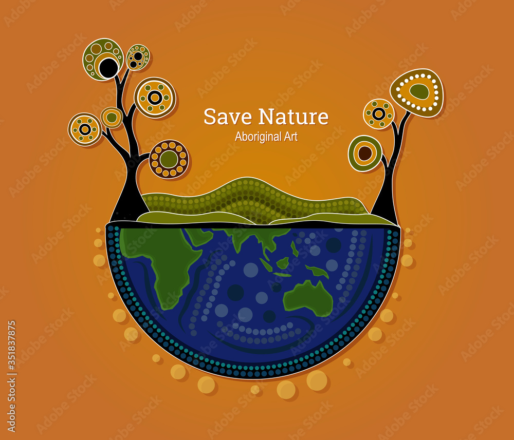 Aboriginal dot art painting depicting save the nature Stock Vector ...
