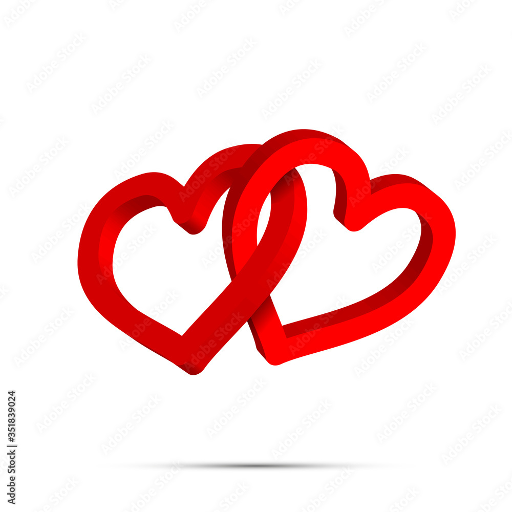 Two bright red crossed heart shaped rings on white Two bright red crossed heart shaped rings on white