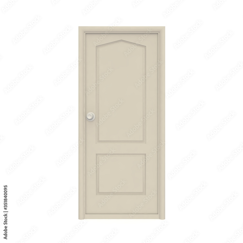A grey wooden door with a swivel handle. White isolated background A grey wooden door with a swivel handle. White isolated background