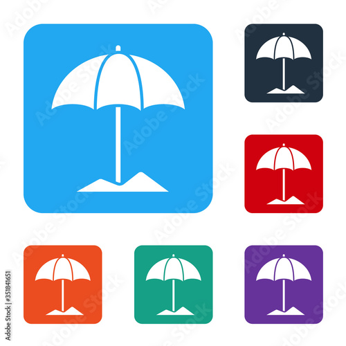 White Sun protective umbrella for beach icon isolated on white background. Large parasol for outdoor space. Beach umbrella. Set icons in color square buttons. Vector Illustration