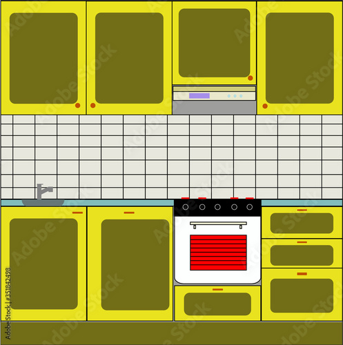 Kitchen rendering in vector with details.