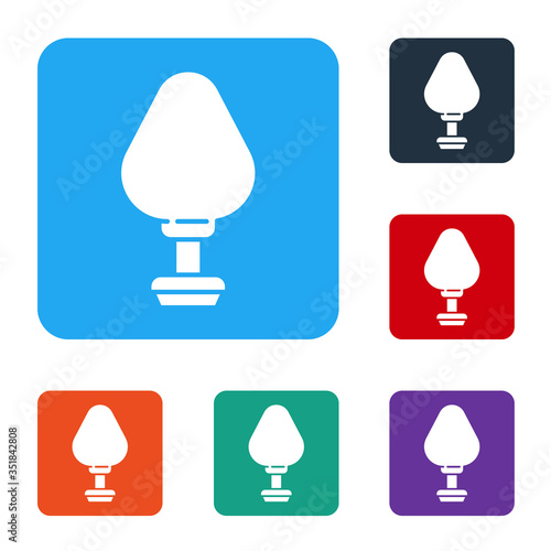 White Anal plug icon isolated on white background. Butt plug sign. Fetish accessory. Sex toy for men and woman. Set icons in color square buttons. Vector Illustration