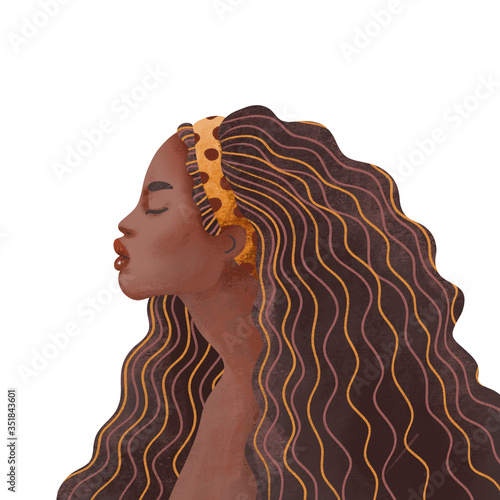 Cute face of a girl. Textural illustration of a female. Realistic woman face for creating fashion prints, postcard, wedding invitations, banners, arrangement illustrations, books, covers.