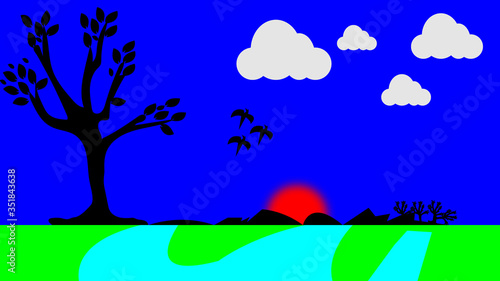 blue sky with black tree background