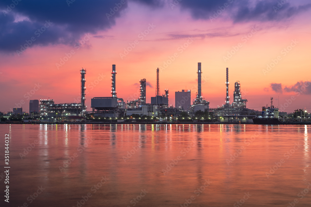 oil refinery at night