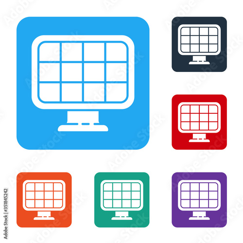 White Solar energy panel icon isolated on white background. Set icons in color square buttons. Vector Illustration