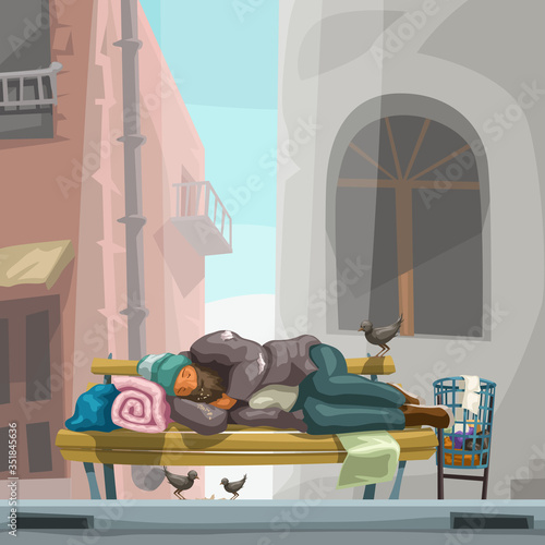 homeless sleeping on city bench