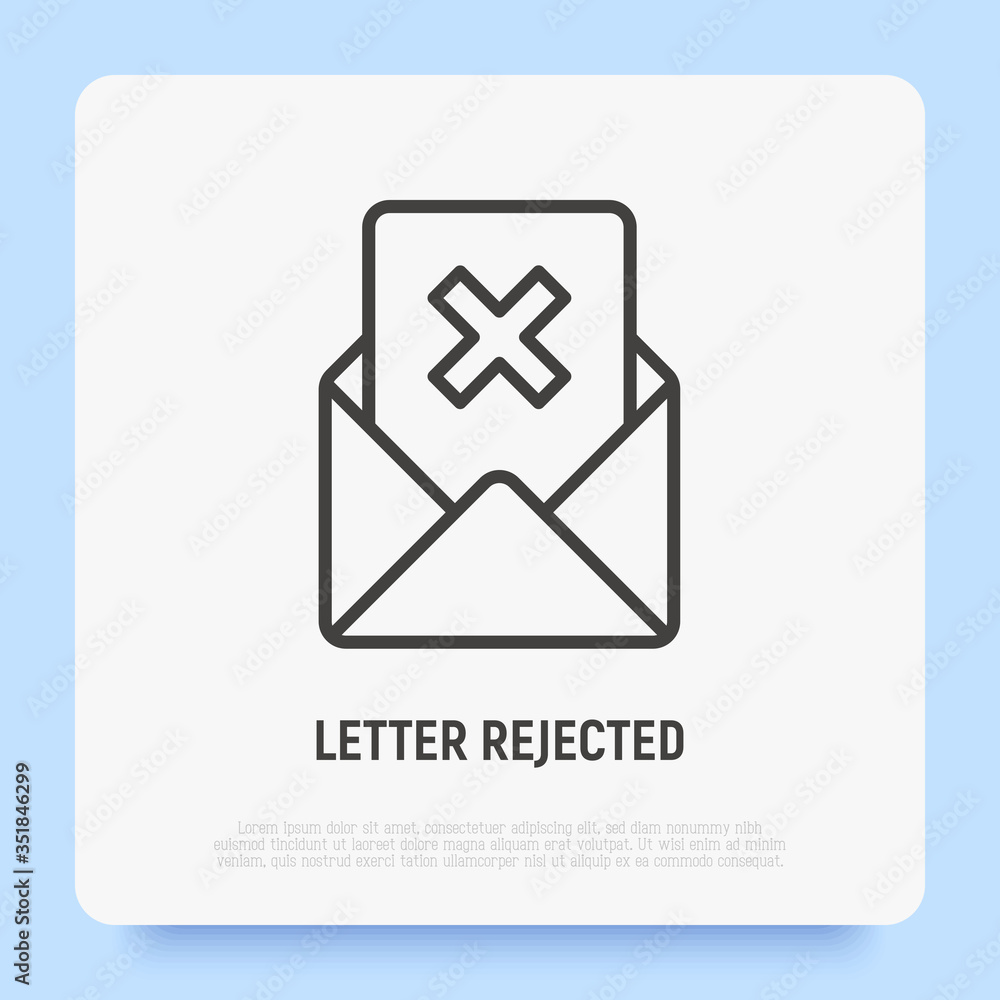 Rejected document. Opened envelope with cross mark. E-mail wasn't send. Thin line icon. Vector illustration. Rejected document. Opened envelope with cross mark. E-mail wasn't send. Thin line icon. Vector illustration.