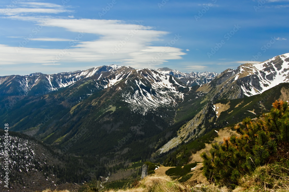 Poland Tatry view of Tatra peaks with blue sky in the background. Vacation in the Tatra Mountains Poland. Poland Tatry view of Tatra peaks with blue sky in the background. Vacation in the Tatra Mountains Poland.