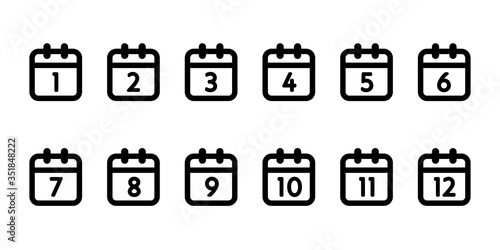 月ごとのカレンダーのアイコンのセット／シンプル／イラスト