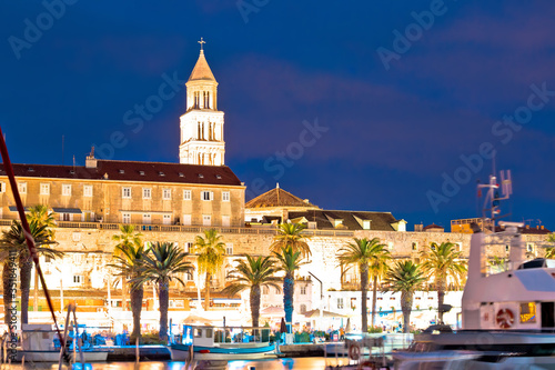 Split Riva waterfront and cathedral tower evening view
