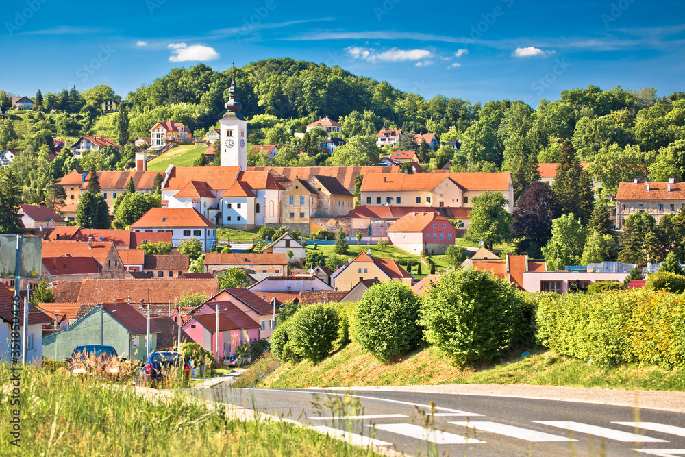 Town of Varazdinske Toplice in green hillside landscape view,