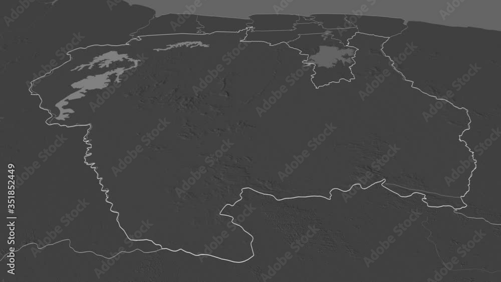 Sipaliwini, district with its capital, zoomed and extruded on the bilevel map of Suriname in the conformal Stereographic projection. Animation 3D Sipaliwini, district with its capital, zoomed and extruded on the bilevel map of Suriname in the conformal Stereographic projection. Animation 3D