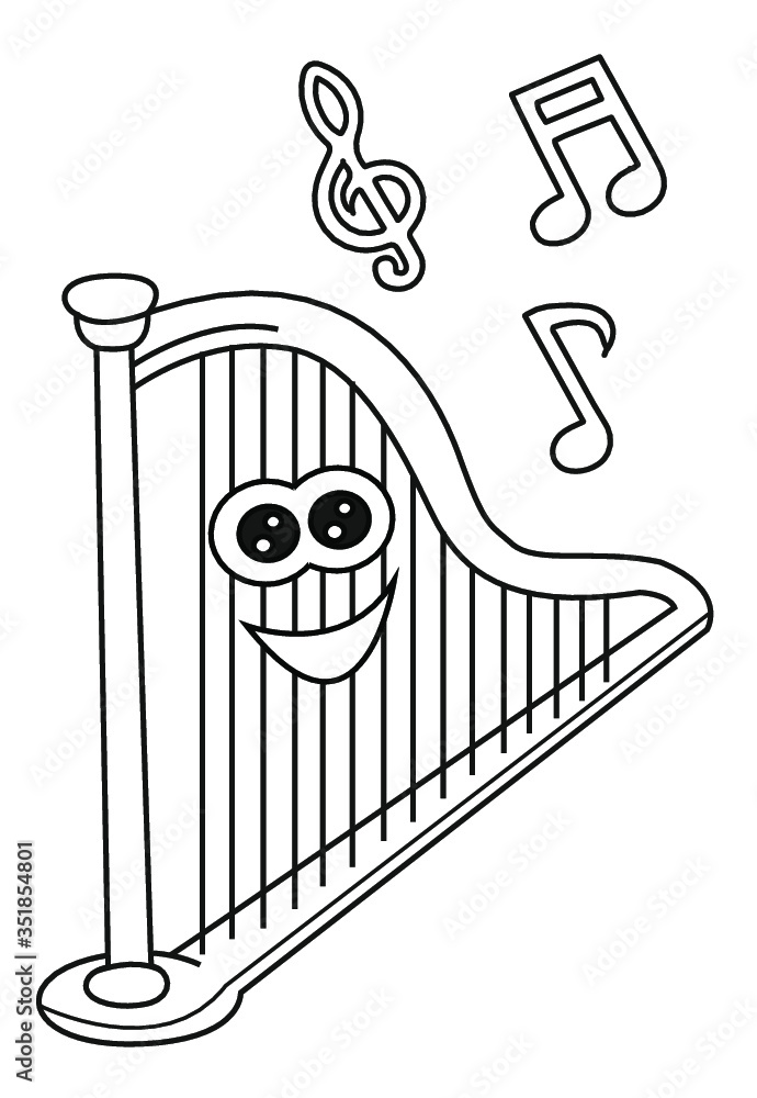 Cute music instrument cartoon Black and white illustration Cute music instrument cartoon Black and white illustration
