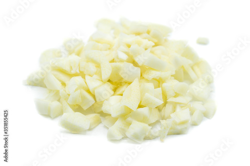 chopped garlic isolated on white background