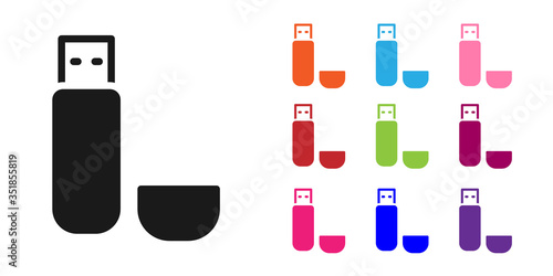 Black USB flash drive icon isolated on white background. Set icons colorful. Vector Illustration