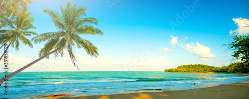 tropical beach with palm trees.Summer background on beach and coconut trees. © ธันยกร ไกรสร