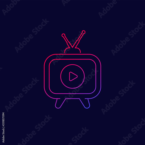 tv with antenna icon, line vector