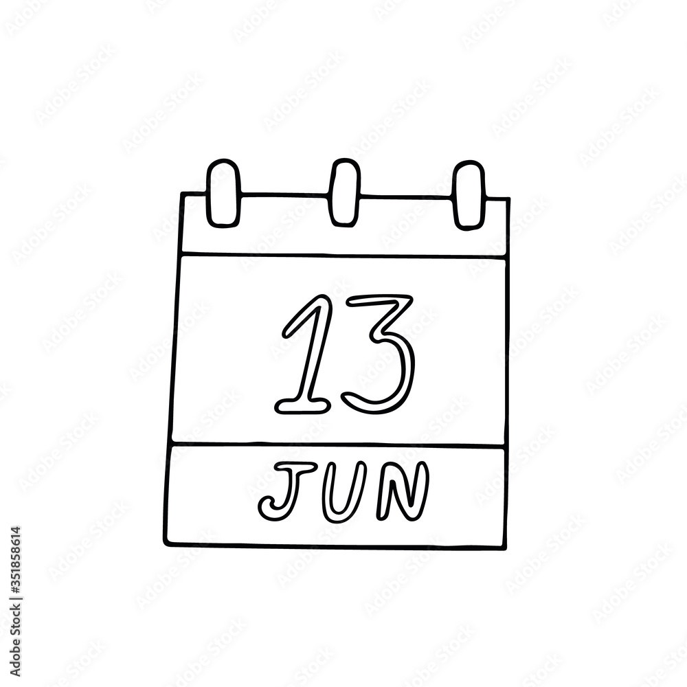 calendar hand drawn in doodle style. June 13. International Albinism Awareness Day, Sewing Machine, World Wide Knit in Public, date. icon, sticker, element calendar hand drawn in doodle style. June 13. International Albinism Awareness Day, Sewing Machine, World Wide Knit in Public, date. icon, sticker, element
