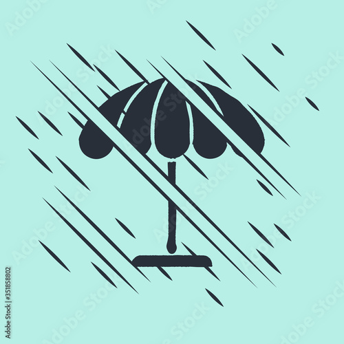 Black Sun protective umbrella for beach icon isolated on green background. Large parasol for outdoor space. Beach umbrella. Glitch style. Vector Illustration