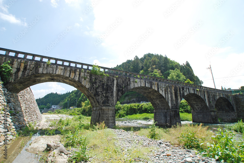 小川にかかる古いアーチ状石橋