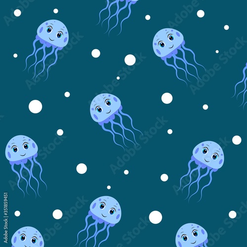 cute cartoon jellyfish pattern illustration, colorful vector