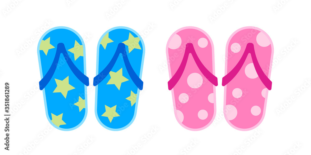 slippers pink and blue isolated on white, clip art sandal casual, slippers footwear colorful, fashion slippers icon for summer relax trip in holiday slippers pink and blue isolated on white, clip art sandal casual, slippers footwear colorful, fashion slippers icon for summer relax trip in holiday