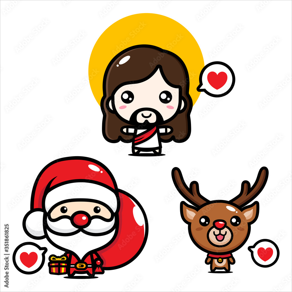 design vector jesus, santa claus and cute deer design vector jesus, santa claus and cute deer