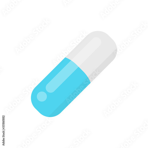 a capsule drug isolated on white background, icon blue capsule single, clip art capsules, medicines, tablets, capsules, drug of painkillers, antibiotics, vitamins, healthcare medical flat illustration