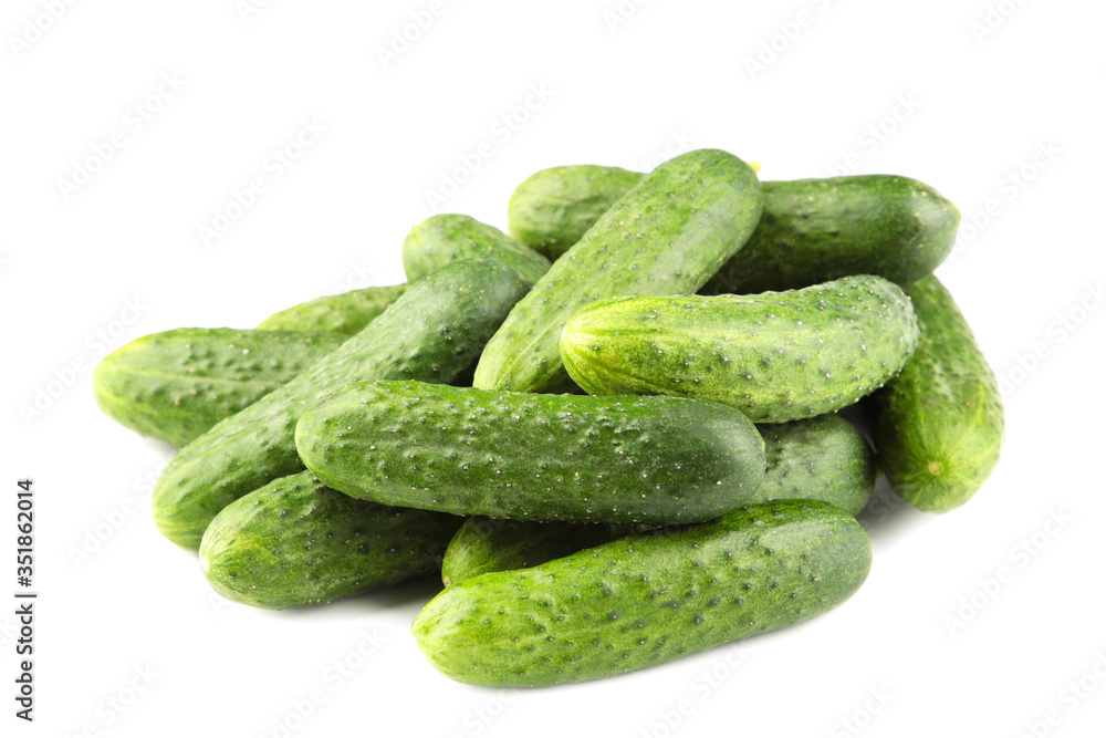 Many green cucumbers isolated on white background. Top view Many green cucumbers isolated on white background. Top view