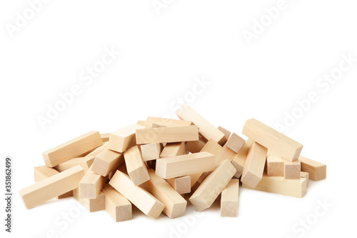 Wooden blocks disrupted isolated on white background