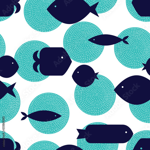 Cute fish. Kids background. Seamless pattern. Can be used in textile industry, paper, background, scrapbooking.