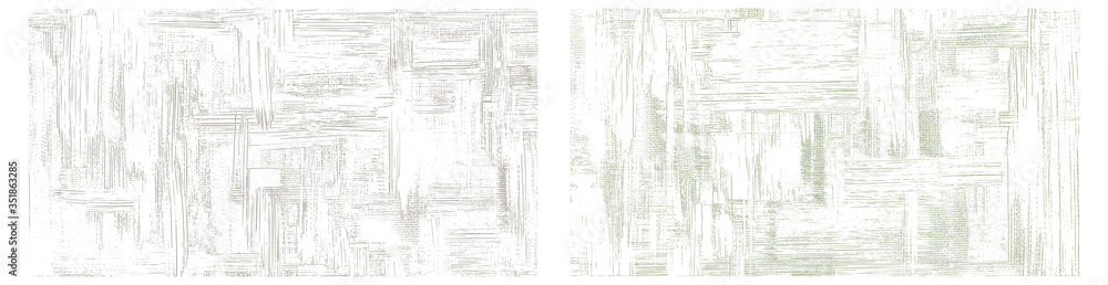 Paint strokes on canvas, light irregular hand drawn messy pattern. Wrapping paper, clean white cross hatching brush strokes. Set of vector illustrations