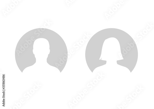 Man and woman empty avatars set. Vector photo placeholder for social networks, resumes, forums and dating sites.