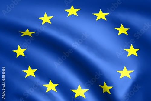 Flag of the European Union. Background with folds. 3D render.