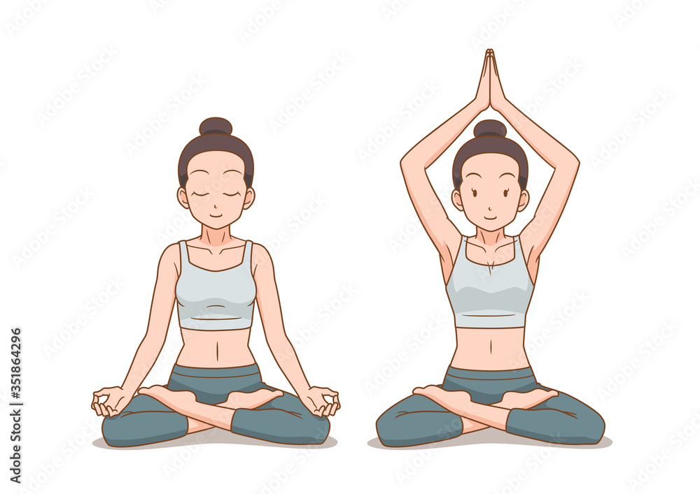 Cartoon illustration of woman do yoga in lotus pose or cross legged sitting meditation pose. Cartoon illustration of woman do yoga in lotus pose or cross legged sitting meditation pose.