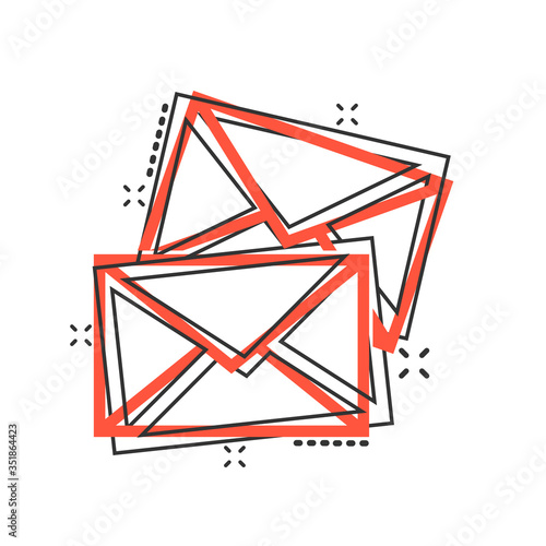 Email message icon in comic style. Mail document cartoon vector illustration on white isolated background. Message correspondence splash effect business concept.