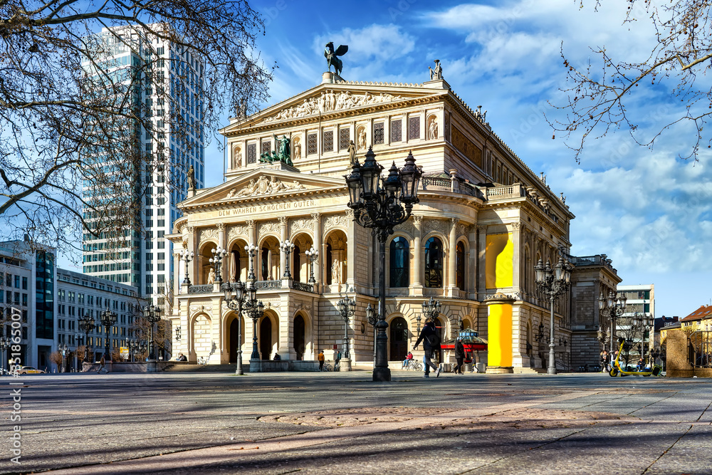 View of the Alte Oper - old opera house- , a landmark concert hall in Frankfurt, Germany.