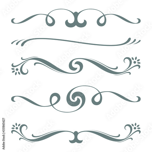 Collection of vector calligraphic lines ornaments or dividers. Retro style