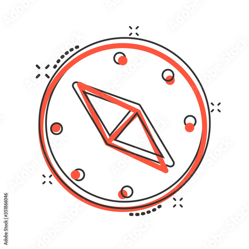 Free Download Compass icon in comic style. Navigation equipment cartoon vector illustration on white isolated background. Journey direction splash effect business concept. - GFXLoad