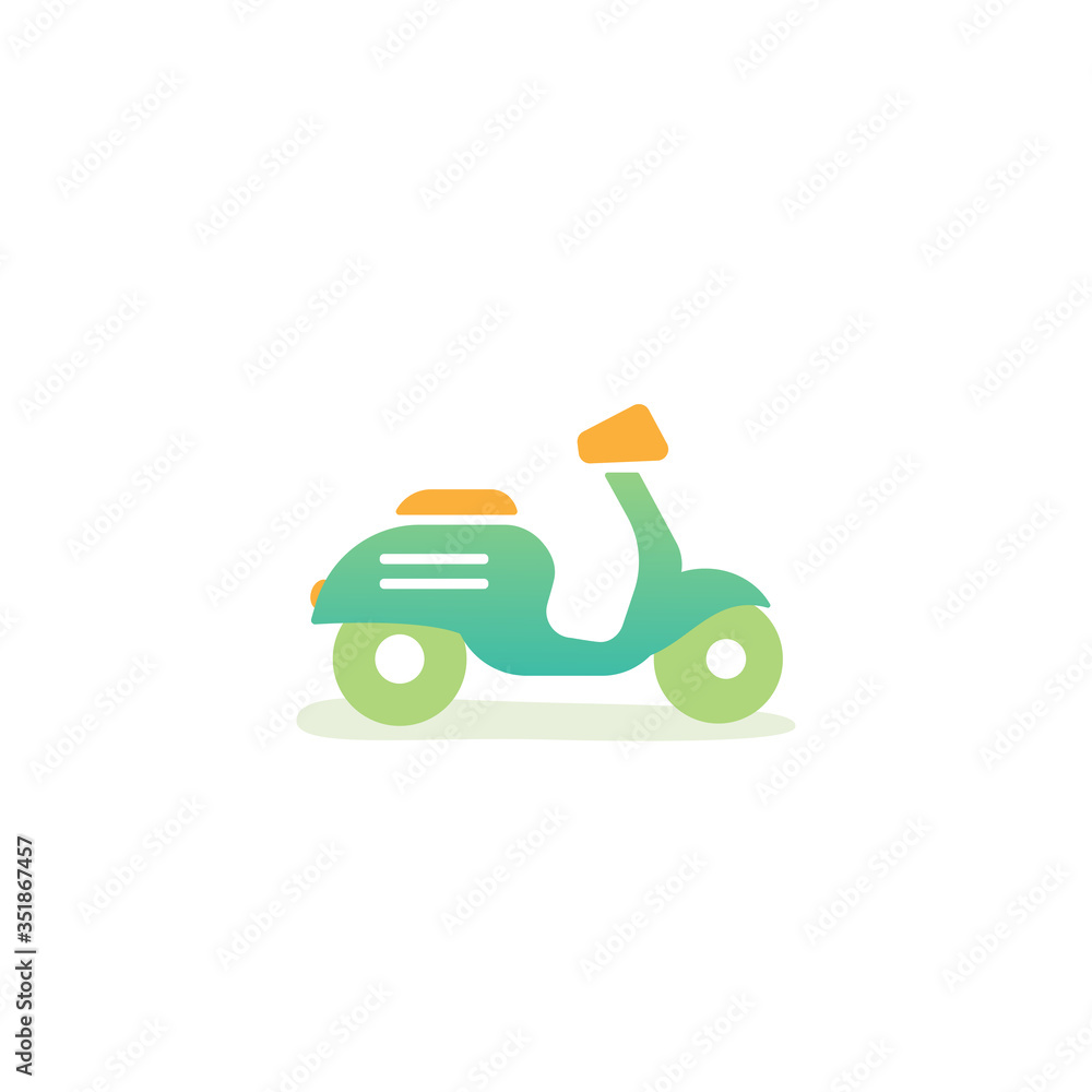 Green retro scooter or motorbike. Flat vector illustration isolated on white.