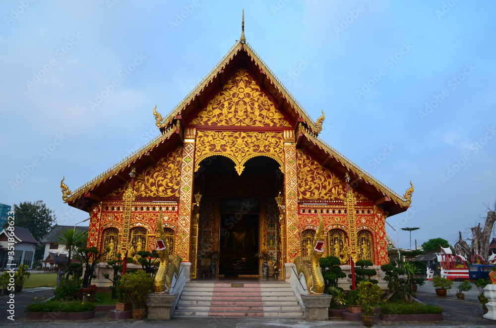 Beautiful facade of Wat Jed Jot in Chiang Rai