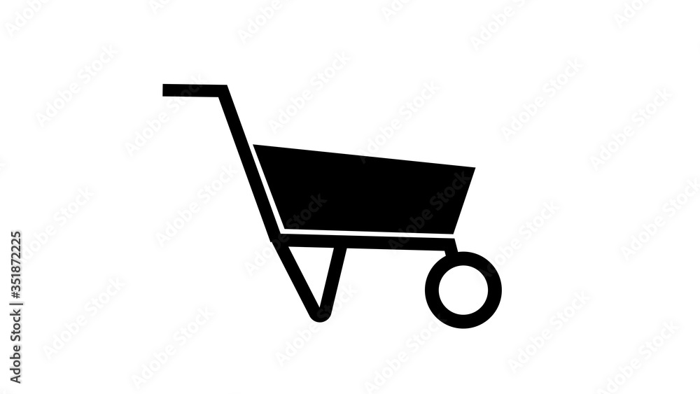 Wheelbarrow cart icon flat. Black pictogram on white background. Wheelbarrow cart icon flat. Black pictogram on white background.