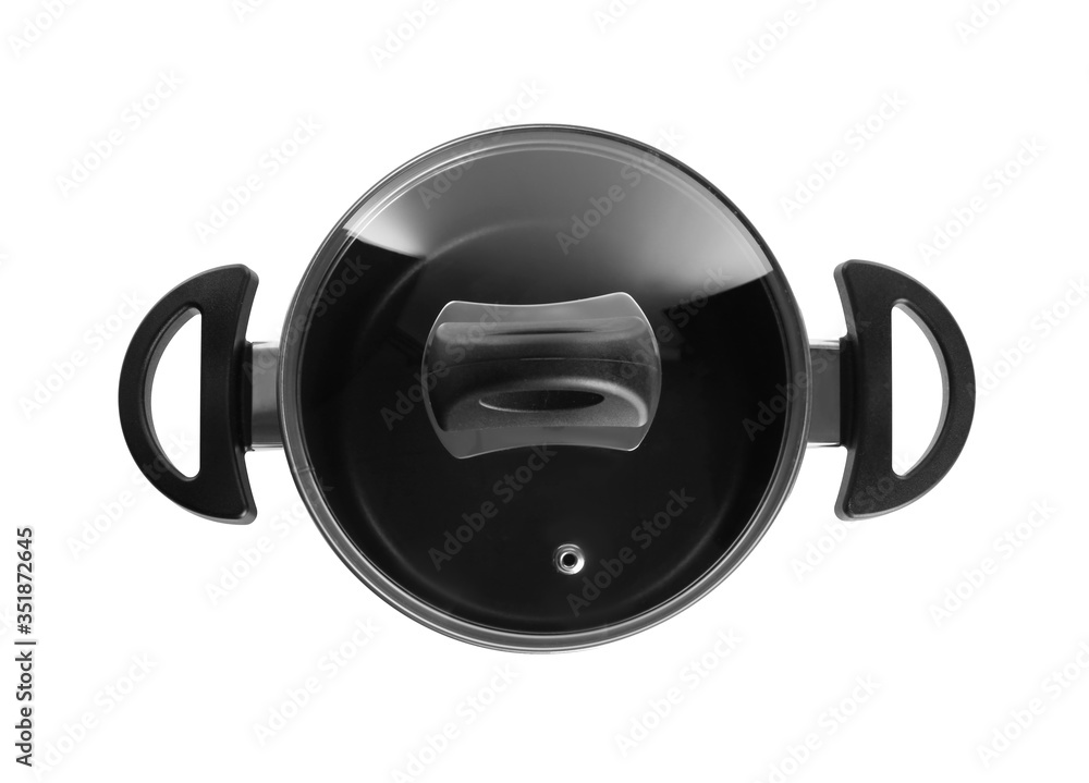 New cooking pot isolated on white, top view. Kitchen utensil New cooking pot isolated on white, top view. Kitchen utensil