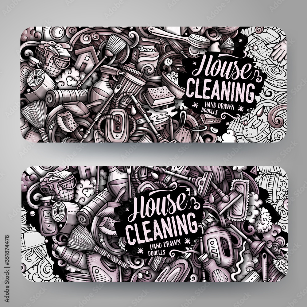 Cleaning vector hand drawn doodle banners design.