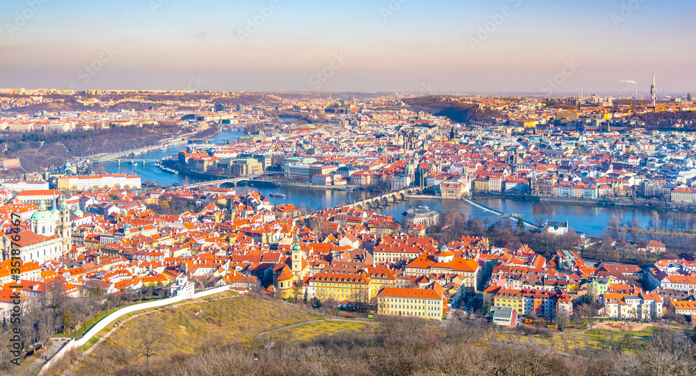 Prague panormaic cityscape. Aerial view from Petrin Tower, Praha, Czech Republic